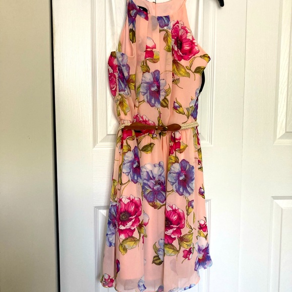 Pink and Purple Floral Dress with Belt - Picture 1 of 5